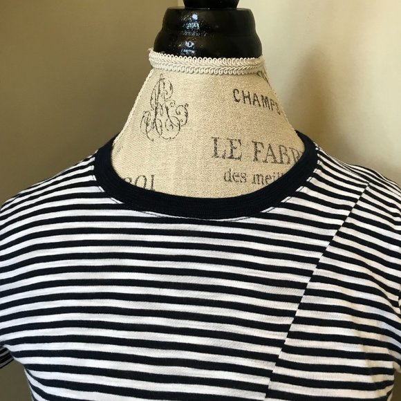 ATM Striped Jersey Top Shirt Womens Small Navy Blue White Short Sleeve Crew Neck - Picture 7 of 12